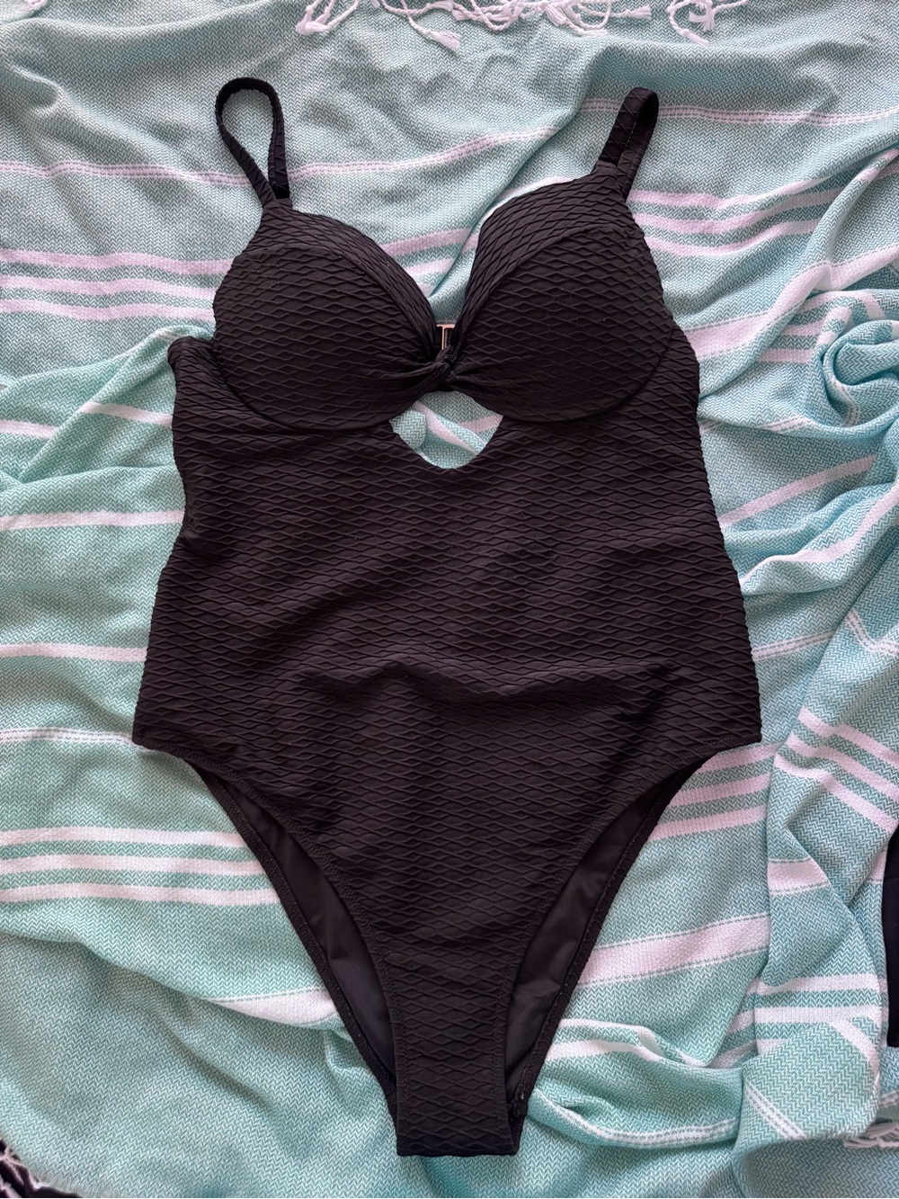 Victoria's Secret Black Textured One-Piece Swimsuit with Front Cutout